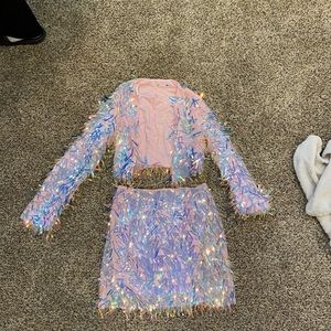 Misguided Sequin Skirt + Jacket Set
